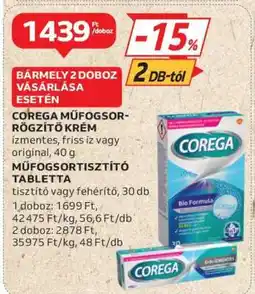 Auchan Corega Műfogsor-rögzítő Krém és Műfogsor-tisztító Tabletta ajánlat