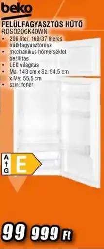 Expert Beko Felülfagyasztós hűtő RDS0206K40WN ajánlat