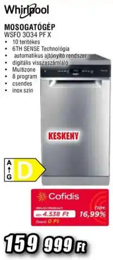 Expert Whirlpool Mosogatógép WSFO 3034 PF X ajánlat