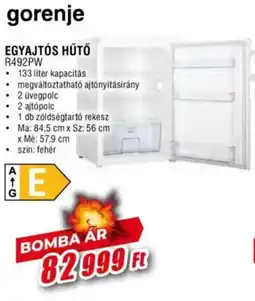 Expert Gorenje Egyajtós hűtő R492PW ajánlat