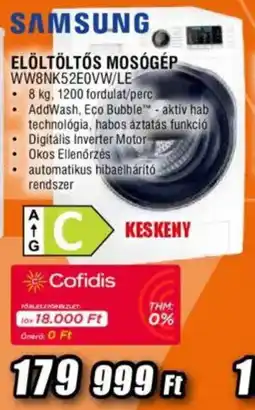 Expert SAMSUNG Elöltöltős mosógép WW8NK52E0VW/LE ajánlat