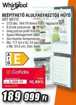 Expert Whirlpool Beépíthető alulfagyasztós hűtő ART 66112 ajánlat