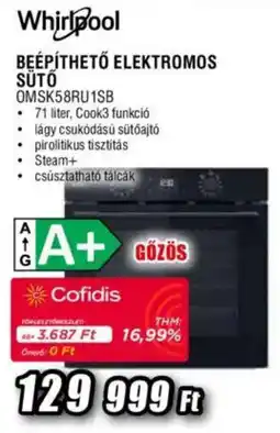 Expert Whirlpool Beépíthető elektromos sütö OMSK58RU1SB ajánlat