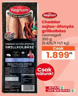Spar Regnum Cheddar sajtos-áfonyás grillkolbász ajánlat