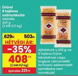 Spar Ürömi 8 tojásos száraztészta ajánlat
