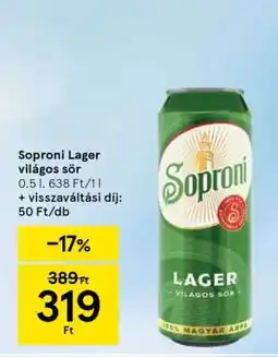Tesco Soproni Lager világos sör ajánlat