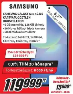 Media Markt Samsung Galaxy A36 5G DS kártyafüggetlen okostelefon ajánlat