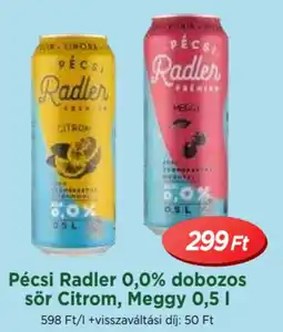 Real Pécsi Radler 0,0% dobozos sör Citrom, Meggy ajánlat
