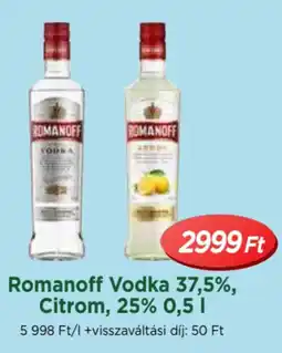 Real Romanoff Vodka 37,5%, Citrom, 25% ajánlat