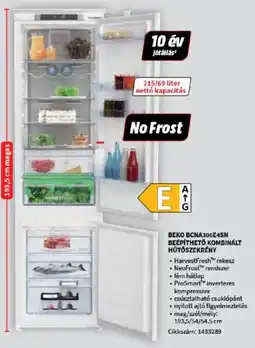 Media Markt Beko BCNA306E4SN beépíthető kombinált hűtőszekrény ajánlat