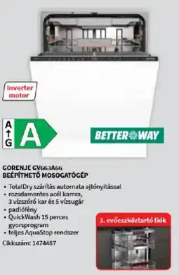 Media Markt Gorenje GV663A66 beépíthető mosogatógép ajánlat