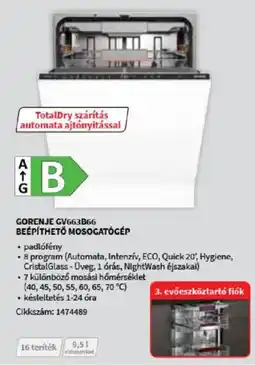 Media Markt Gorenje GV663B66 beépíthető mosogatógép ajánlat