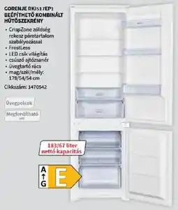 Media Markt Gorenje RKI517EP1 beépíthető kombinált hűtőszekrény ajánlat