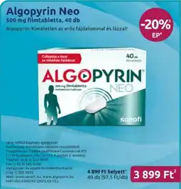 Benu Gyógyszertárak Algopyrin Neo filmtabletta ajánlat