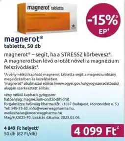 Benu Gyógyszertárak Magnerot tabletta ajánlat