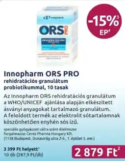 Benu Gyógyszertárak Innopharm ORS PRO rehidratációs granulátum probiotikummal ajánlat