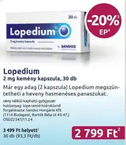 Benu Gyógyszertárak Lopedium kemény kapszula ajánlat
