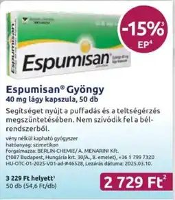 Benu Gyógyszertárak Espumisan Gyöngy lágy kapszula ajánlat