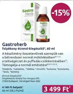 Benu Gyógyszertárak Gastroherb folyékony étrend-kiegészítő ajánlat