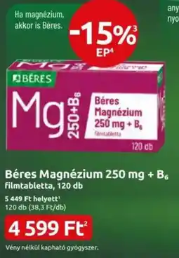 Benu Gyógyszertárak Béres Magnézium 250 mg + B6 filmtabletta ajánlat