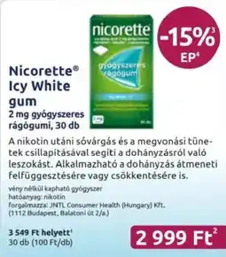 Benu Gyógyszertárak Nicorette Icy White gum gyógyszeres rágógumi ajánlat
