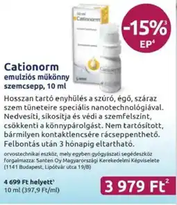 Benu Gyógyszertárak Cationorm emulziós műkönny szemcsepp ajánlat