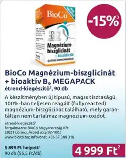 Benu Gyógyszertárak BioCo Magnézium-biszglicinát + bioaktív Bб MEGAPACK étrend-kiegészítő ajánlat
