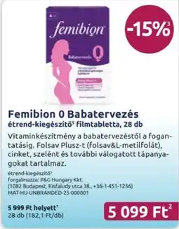 Benu Gyógyszertárak Femibion 0 Babatervezés étrend-kiegészítő filmtabletta ajánlat