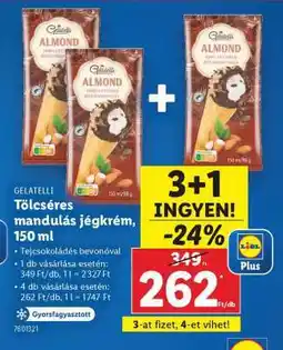 Lidl GELATELLI Tölcséres mandulás jégkrém, 150 ml ajánlat