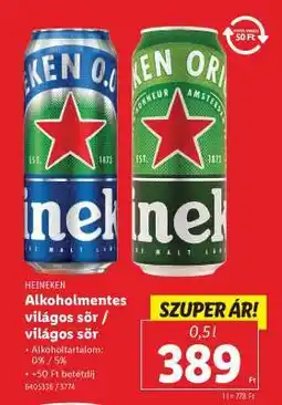 Lidl HEINEKEN Alkoholmentes világos sör / világos sör ajánlat