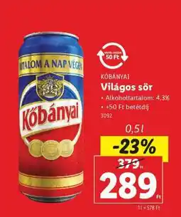 Lidl KŐBÁNYAI Világos sör ajánlat