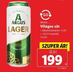 Lidl Argus Világos sör ajánlat