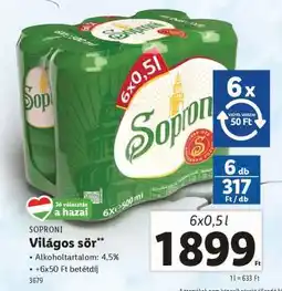 Lidl SOPRONI Világos sör ajánlat