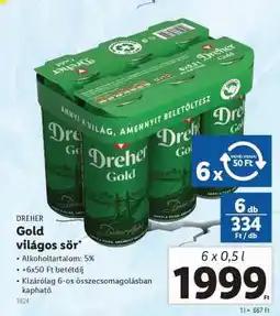Lidl DREHER Gold világos sör ajánlat