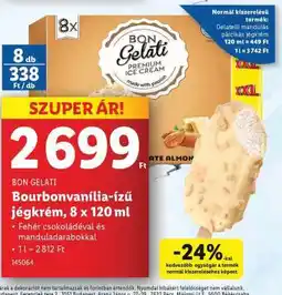 Lidl BON GELATI Bourbonvanília-ízű jégkrém, 8 x 120 ml ajánlat