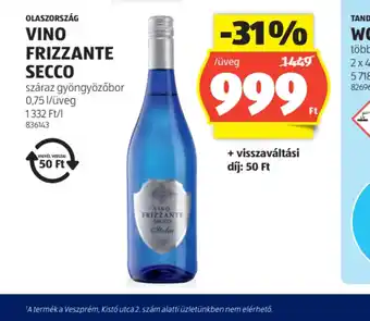 ALDI Olaszország vino frizzante secco ajánlat