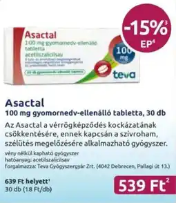 Benu Gyógyszertárak Asactal gyomornedv-ellenálló tabletta ajánlat