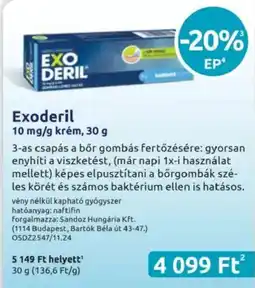 Benu Gyógyszertárak Exoderil krém ajánlat