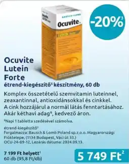 Benu Gyógyszertárak Ocuvite Lutein Forte étrend-kiegészítős készítmény ajánlat