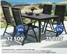 JYSK Jutlandia yttrup kerti asztal + lihamn állítható kerti szék ajánlat