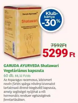 Herbaház Garuda Ayurveda Shatawari Vegetáriánus kapszula ajánlat