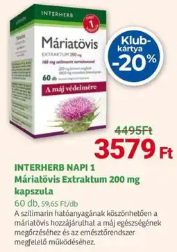 Herbaház INTERHERB NAPI 1 Máriatövis Extraktum kapszula ajánlat