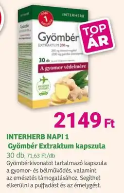Herbaház INTERHERB NAPI 1 Gyömbér Extraktum kapszula ajánlat
