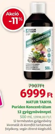 Herbaház NATUR TANYA Puriden Koncentrátum 12 gyógynövénnyel ajánlat