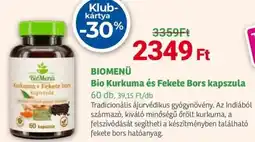 Herbaház BIOMENÜ Bio Kurkuma és Fekete Bors kapszula ajánlat