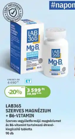 Kulcs Patika LAB365 szerves magnézium + B6-vitamin ajánlat
