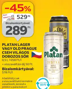 Auchan Platan lager vagy old prague cseh világos dobozos sör ajánlat