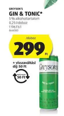 ALDI Greyson's Gin & Tonic ajánlat