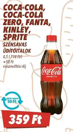 CBA Coca-cola, coca-cola zero, fanta, kinley, sprite szénsavas üdítőitalok ajánlat