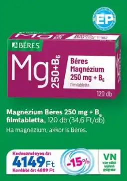 Gyöngy Patikák Magnézium Béres 250 mg + B6 filmtabletta ajánlat